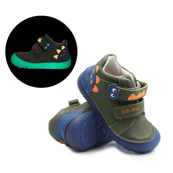 Buty Dziecięce Na Jesień Dla Chłopczyka Podeszwa Barefoot Świecące w Ciemności DD STEP S073-52875AZ Khaki