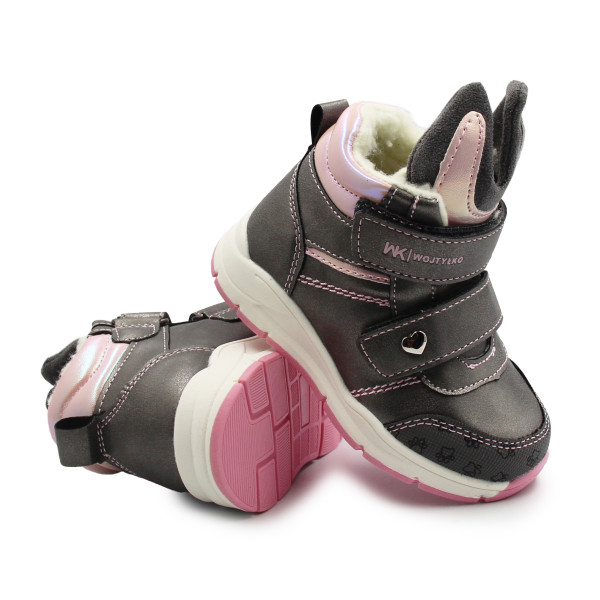 Zimowe Buty Dla Dziewczynek Na Rzep Ocieplane Wojtyłko1Z26090 Szary