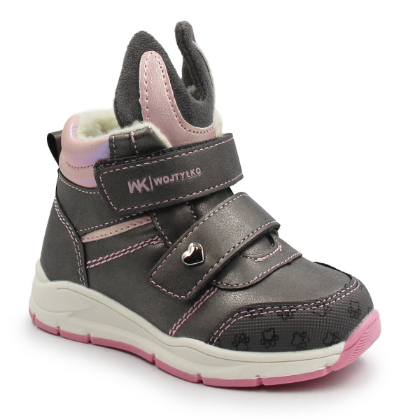Zimowe Buty Dla Dziewczynek Na Rzep Ocieplane Wojtyłko 1Z26090 Szary