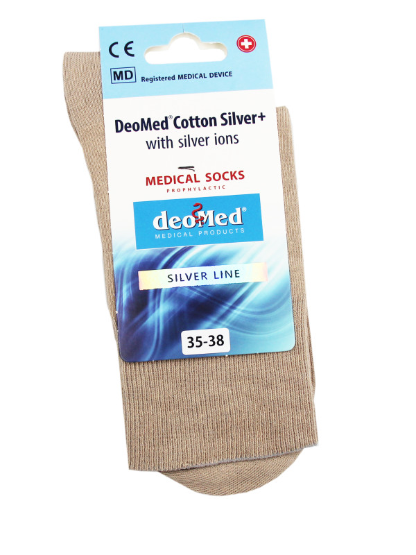 Skarpety Długie z Jonami Srebra Bezuciskowe Deomed Cotton Silver+ Beżowe