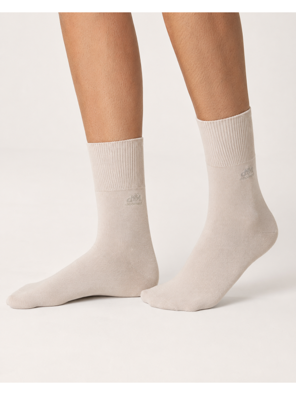 Skarpety Długie z Jonami Srebra Bezuciskowe Deomed Cotton Silver+ Beżowe