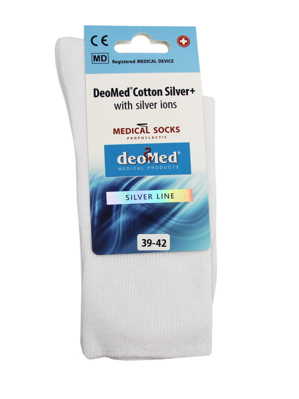 Długie Białe Skarpety Bezuciskowe Deomed Cotton Silver+
