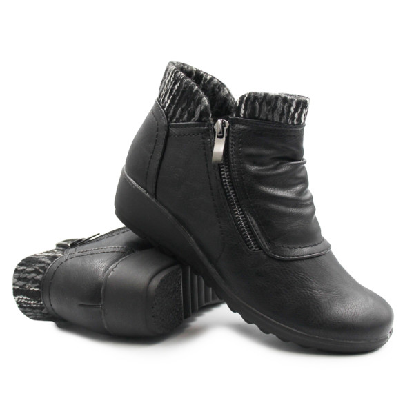 Czarne Buty Damskie Skórzane Na Jesień i Zimę Ocieplane Wojtyłko 7ZB25020C