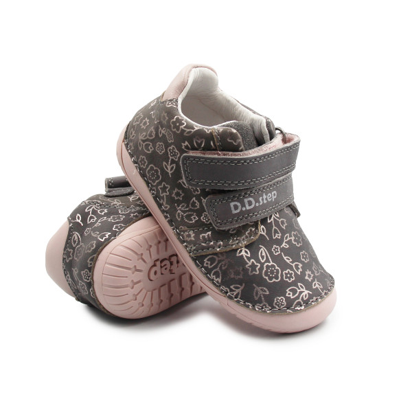 Buty Na Wiosnę Dla Dziewczynki w Kwiatuszki Barefoot DD STEP S070-52724B Dark Grey