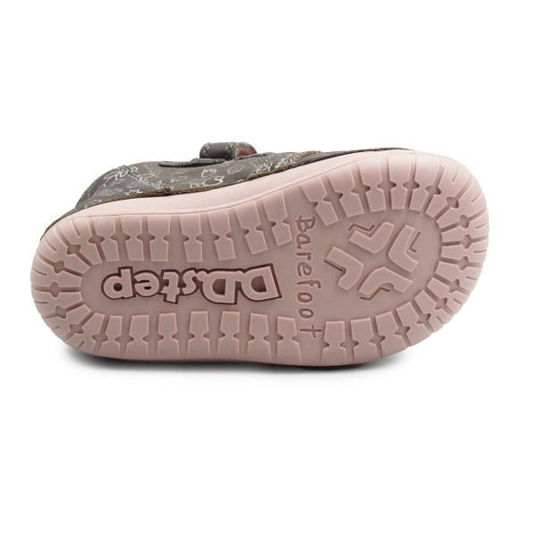 Buty Na Wiosnę Dla Dziewczynki w Kwiatuszki Barefoot DD STEP S070-52724B Dark Grey