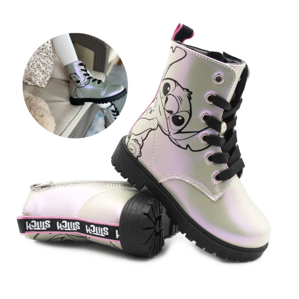 Holograficzne Buty Dla Dziewczynek Na Jesień z Ocieplanym Kocykiem Kozaki Stitch Bartek 88009-19