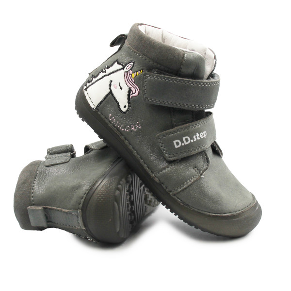 Buty Dziewczęce Na Wiosnę z Jednorożcem Świecące w Ciemności BAREFOOT DD STEP A063-52815M Dark Grey