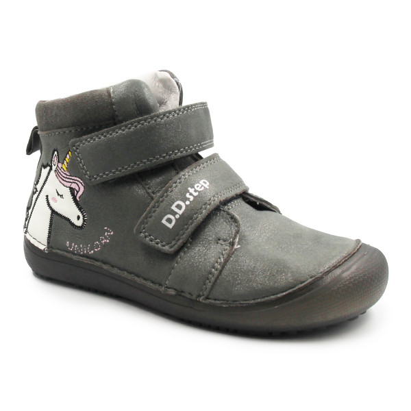 Buty Dziewczęce Na Jesień z Jednorożcem Świecące w Ciemności BAREFOOT DD STEP A063-52815M Dark Grey
