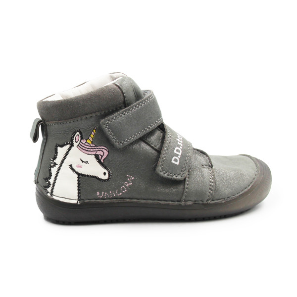 Buty Dziewczęce Na Jesień z Jednorożcem Świecące w Ciemności BAREFOOT DD STEP A063-52815M Dark Grey
