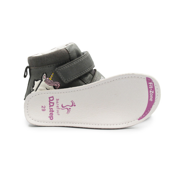 Buty Dziewczęce Na Jesień z Jednorożcem Świecące w Ciemności BAREFOOT DD STEP A063-52815M Dark Grey