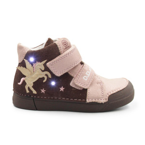 Dziecięce Buty Na Wiosnę Dla Dziewczynek LED z Jednorożcem DD STEP A068-52459AM Chocolate