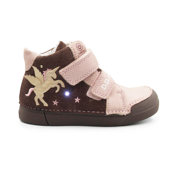 Dziecięce Buty Na Wiosnę Dla Dziewczynek LED z Jednorożcem DD STEP A068-52459AM Chocolate