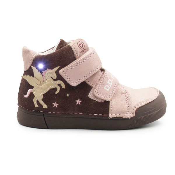 Dziecięce Buty Na Wiosnę Dla Dziewczynek LED z Jednorożcem DD STEP A068-52459AM Chocolate