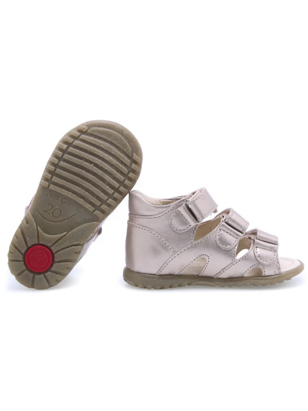 Sandały Buty Dziewczęce Sandałki na Rzepy z Kokardką - Metaliczny kolor Emel e 2090a-2