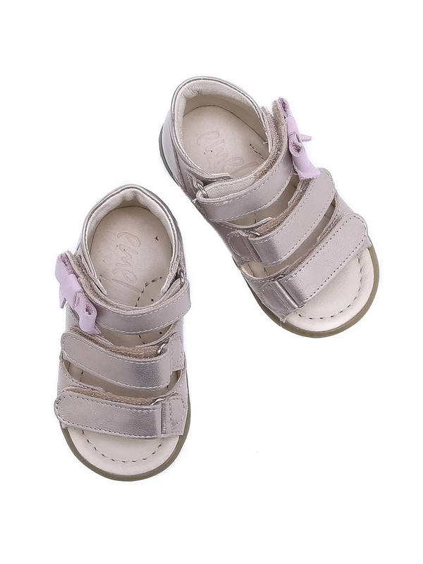Sandały Buty Dziewczęce Sandałki na Rzepy z Kokardką - Metaliczny kolor Emel e 2090a-2