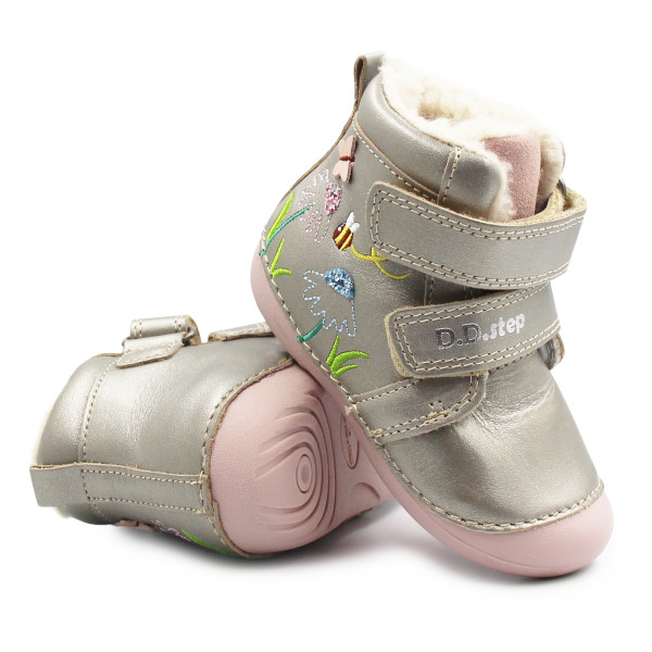 Buty Na Zimę Dla Dziewczynek w Kwiatuszki Motylki DD STEP W015-52997V Bronze