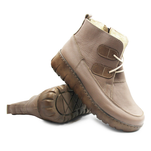 Ocieplane Buty Damskie Na Zimę i Jesień Brązowe Botki Helios 795 Khaki