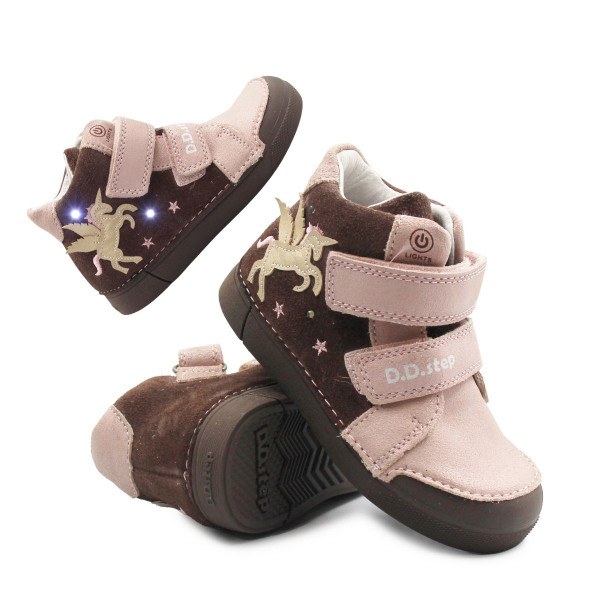 Dziecięce Buty Na Jesień Dla Dziewczynek LED z Jednorożcem DD STEP A068-52459AM Chocolate