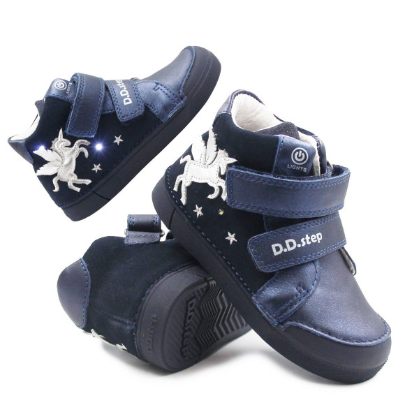 Wiosenne Buty Dziewczęce Świecące LED z Jednorożcem DD STEP A068-52459M Royal Blue