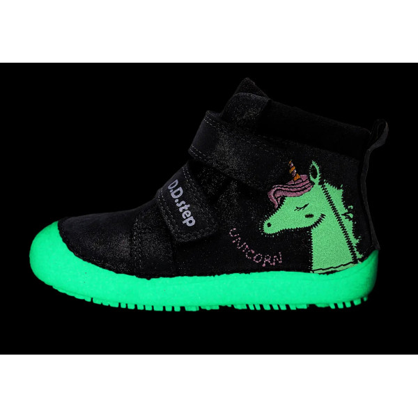 Buty Dziewczęce Na Jesień z Jednorożcem Świecące w Ciemności BAREFOOT DD STEP A063-52815M Dark Grey