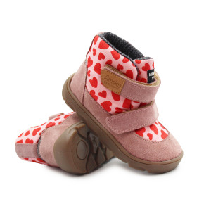 Różowe Buty Dla Dziewczynki Ocieplane za Kostkę Barefoot Ameko Elon Hearts