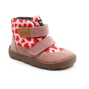 Różowe Buty Dla Dziewczynki Ocieplane za Kostkę Barefoot Ameko Elon Hearts