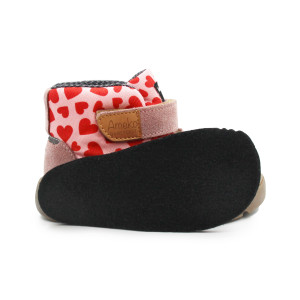 Różowe Buty Dla Dziewczynki Ocieplane za Kostkę Barefoot Ameko Elon Hearts