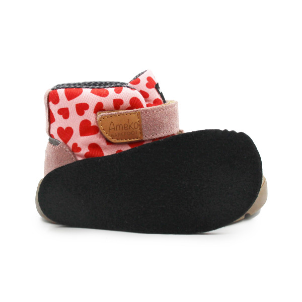 Różowe Buty Dla Dziewczynki Ocieplane za Kostkę Barefoot Ameko Elon Hearts