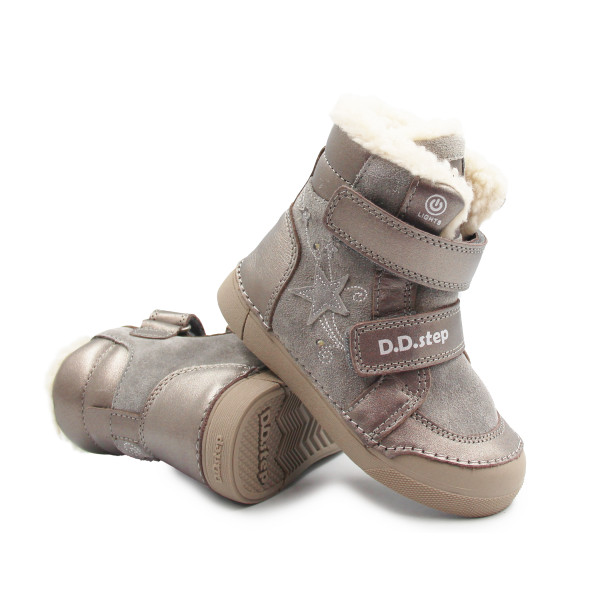 Dziewczęce Buty Zimowe Ocieplane LED Futerko DD STEP W068-52745AM Bronze
