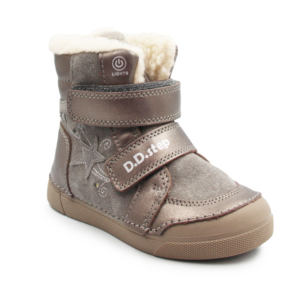 Dziewczęce Buty Zimowe Ocieplane LED Futerko DD STEP W068-52745AM Bronze