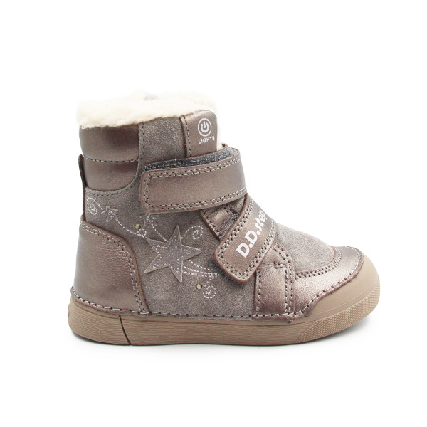 Dziewczęce Buty Zimowe Ocieplane LED Futerko DD STEP W068-52745AM Bronze