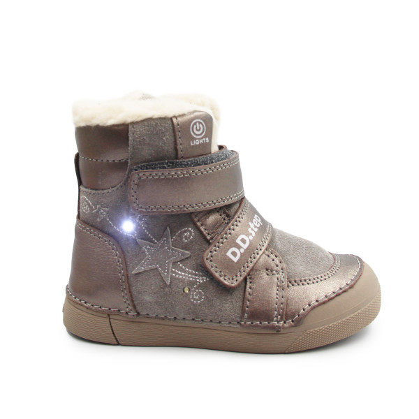 Dziewczęce Buty Zimowe Ocieplane LED Futerko DD STEP W068-52745AM Bronze
