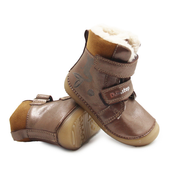 Zimowe Buty Dla Dziewczynki Świecące w Ciemności Barefoot DD STEP W063-52263BM Chocolate