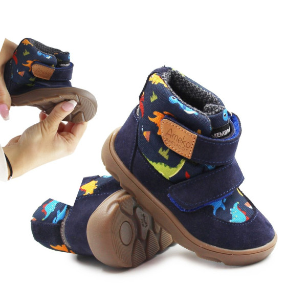 Buty z Membraną Ocieplane Dla Chłopca w Dinozaury Barefoot Ameko Elon Dino