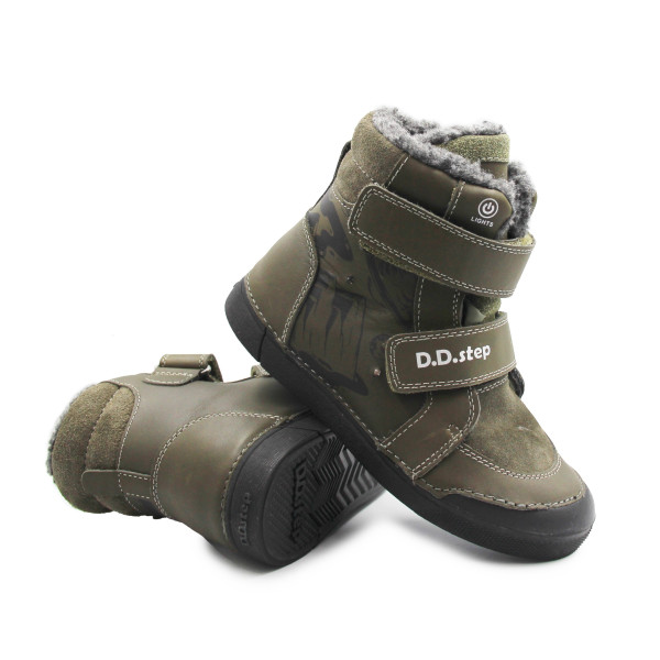 Chłopięce Buty Zimowe Świecące LED DD STEP W068-52998L Khaki