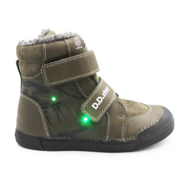 Chłopięce Buty Zimowe Świecące LED DD STEP W068-52998L Khaki
