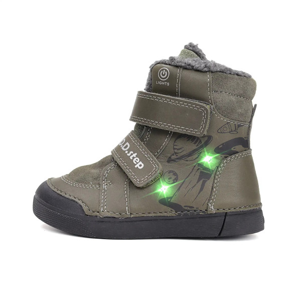Chłopięce Buty Zimowe Świecące LED DD STEP W068-52998L Khaki
