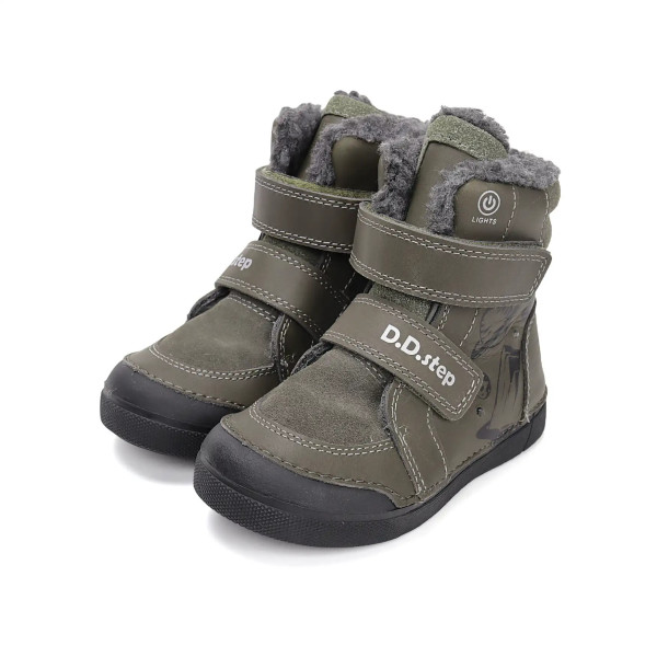 Chłopięce Buty Zimowe Świecące LED DD STEP W068-52998L Khaki