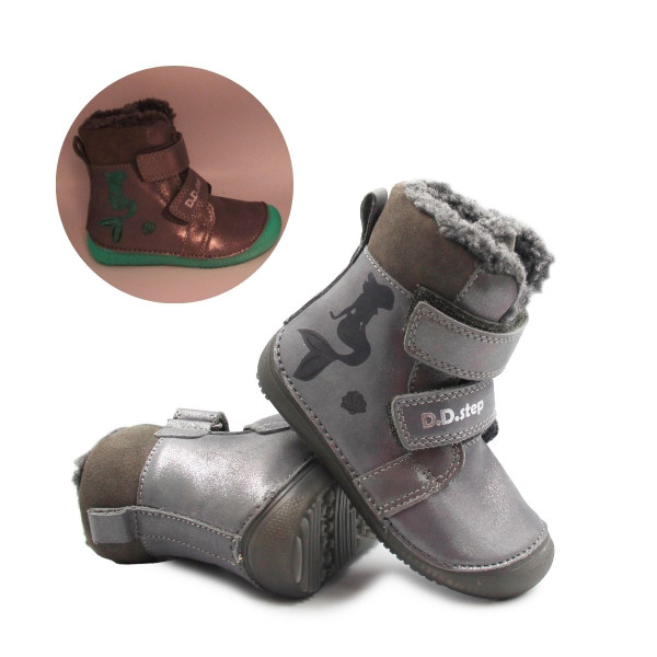 Dziewczęce Buty Na Zimę Ocieplane Świecące w Ciemności Syrenki DD STEP Dark Grey W063-52263AM