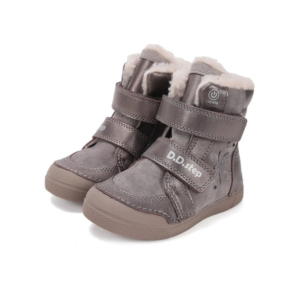 Dziewczęce Buty Zimowe Ocieplane LED Futerko DD STEP W068-52745AM Bronze