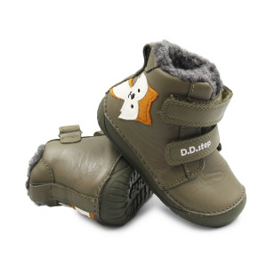 Buty Dla Chłopczyka na Zimę Barefoot z Liskiem DD STEP W070-52301BV Khaki