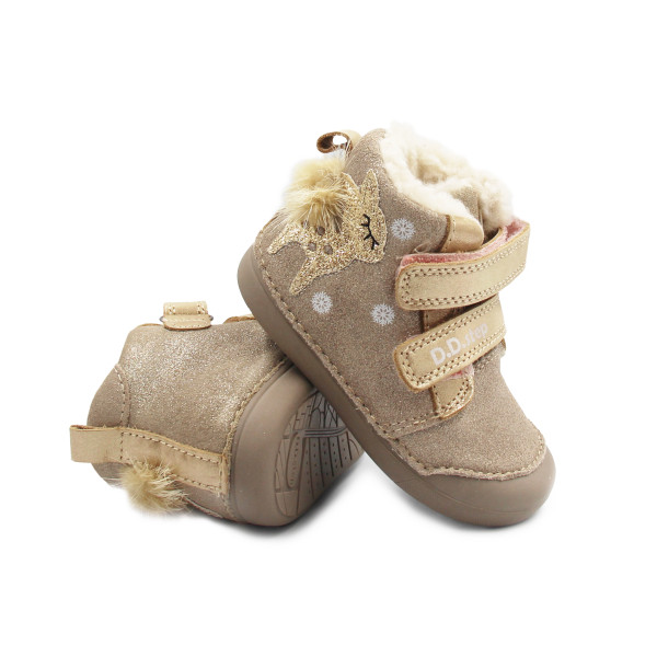 Zimowe Buty Dla Dziewczynek z Sarenką Na Rzep DD STEP W066-52733T Mocha