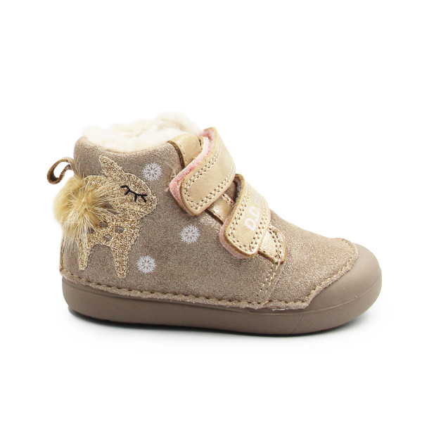 Zimowe Buty Dla Dziewczynek z Sarenką Na Rzep DD STEP W066-52733T Mocha