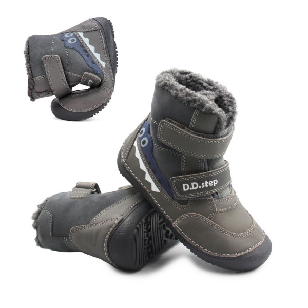 Chłopięce Buty Na Zimę Ocieplane Barefoot DD STEP W063-52415AM Dark Grey