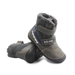 Chłopięce Buty Na Zimę Ocieplane Barefoot DD STEP W063-52415AM Dark Grey