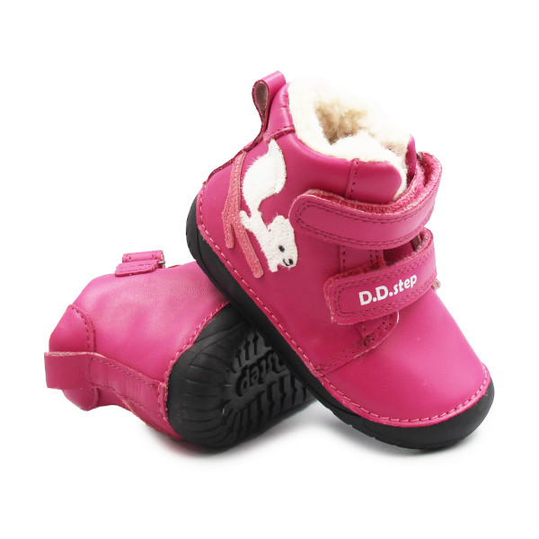 Buty Na Zimę Dla Dziewczynki Ocieplane Futerkiem Barefoot DD STEP W070-52214BV Dark Pink