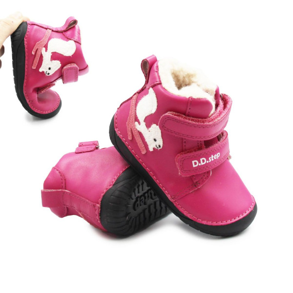 Buty Na Zimę Dla Dziewczynki Ocieplane Futerkiem Barefoot DD STEP W070-52214BV Dark Pink