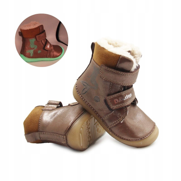 Zimowe Buty Dla Dziewczynki Świecące w Ciemności Barefoot DD STEP W063-52263BM Chocolate