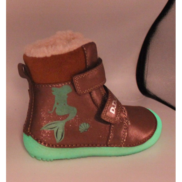 Zimowe Buty Dla Dziewczynki Świecące w Ciemności Barefoot DD STEP W063-52263BM Chocolate