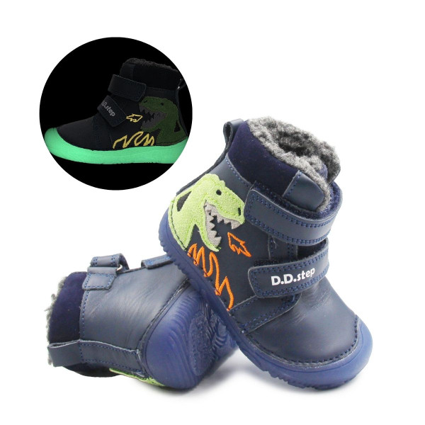 Buty Na Zimę Dla Chłopca Ocieplane Dinozaur Barefoot DD STEP W073-52943 Royal Blue